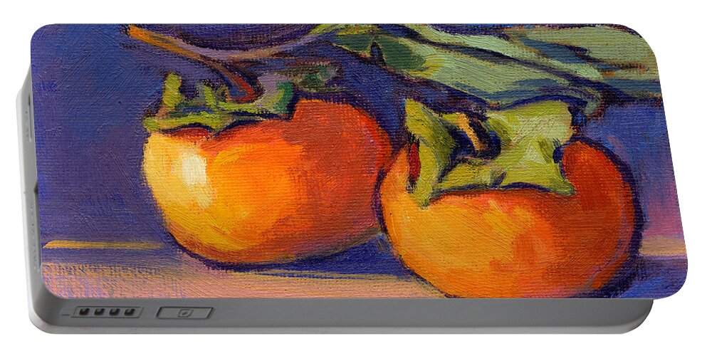 Persimmon Portable Battery Charger featuring the painting Gift of Fall 2 by Konnie Kim