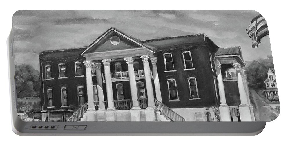 Gilmer County Courthouse Portable Battery Charger featuring the painting Gilmer County Old Courthouse - Black and White by Jan Dappen