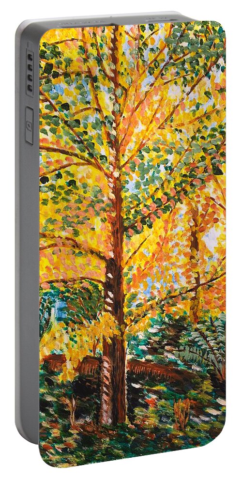 Tree Portable Battery Charger featuring the painting Gingko Tree by Valerie Ornstein