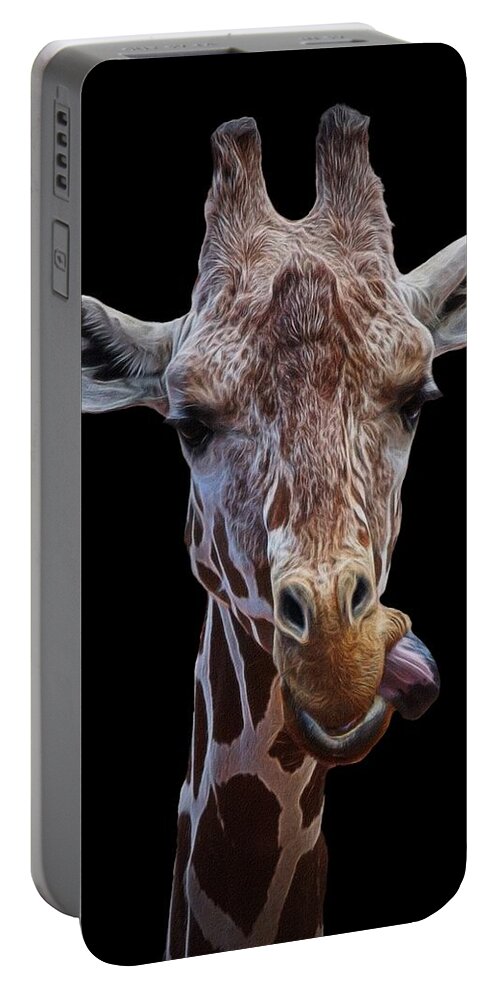 Giraffe Portable Battery Charger featuring the digital art Giraffe face by Ernest Echols