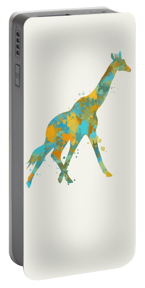 Giraffe Portable Battery Charger featuring the mixed media Giraffe Watercolor Art by Christina Rollo