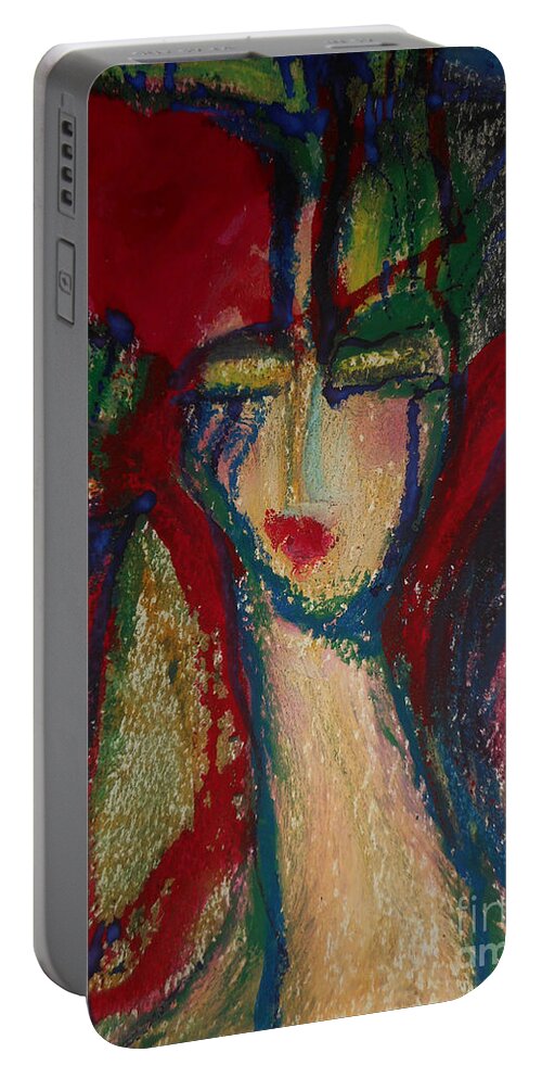 Katerina Stamatelos Art Portable Battery Charger featuring the painting Girl in Darkness by Katerina Stamatelos