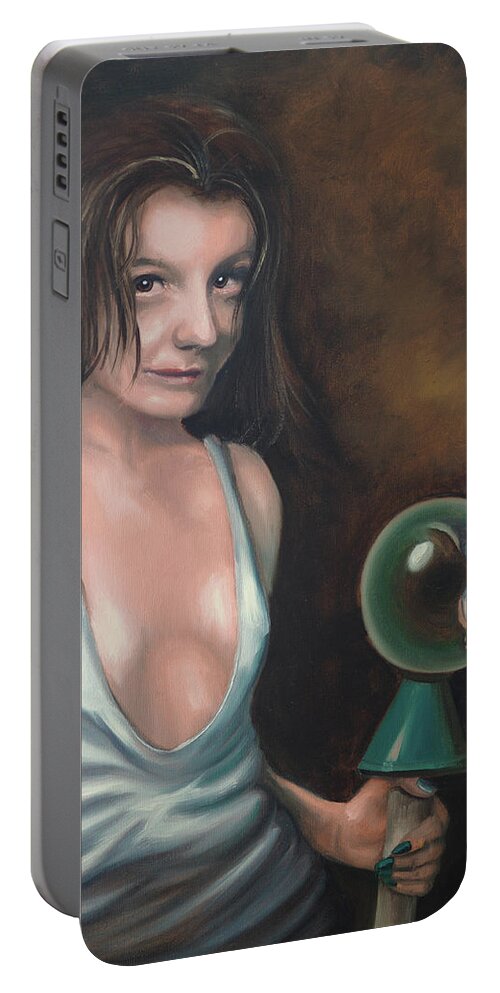 Sorceress Portable Battery Charger featuring the painting Girl in the Glass by David Bader