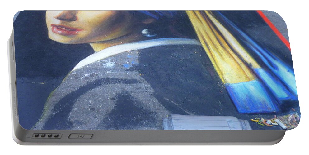 Old Portable Battery Charger featuring the photograph Girl with A Pearl Earring - Chalk artwork by Lingfai Leung