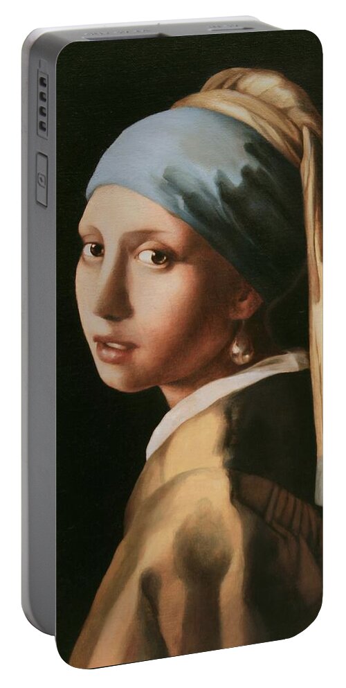 Old Masters Portable Battery Charger featuring the painting Girl with a Pearl Earring - After Vermeer by Yvonne Wright