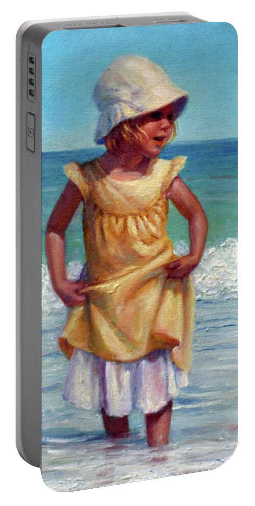 Children At The Beach Portable Battery Charger featuring the painting Girl with Bonnet by Marie Witte