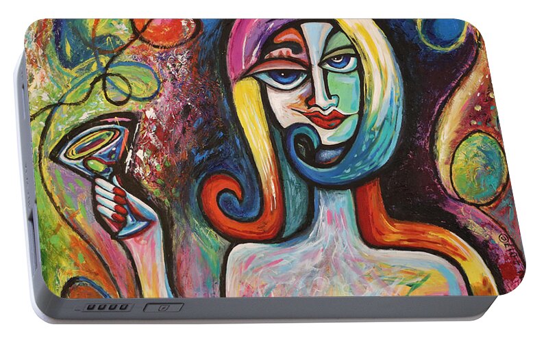 Woman Portable Battery Charger featuring the painting Girl With Martini Cocktail Abstract by Genevieve Esson
