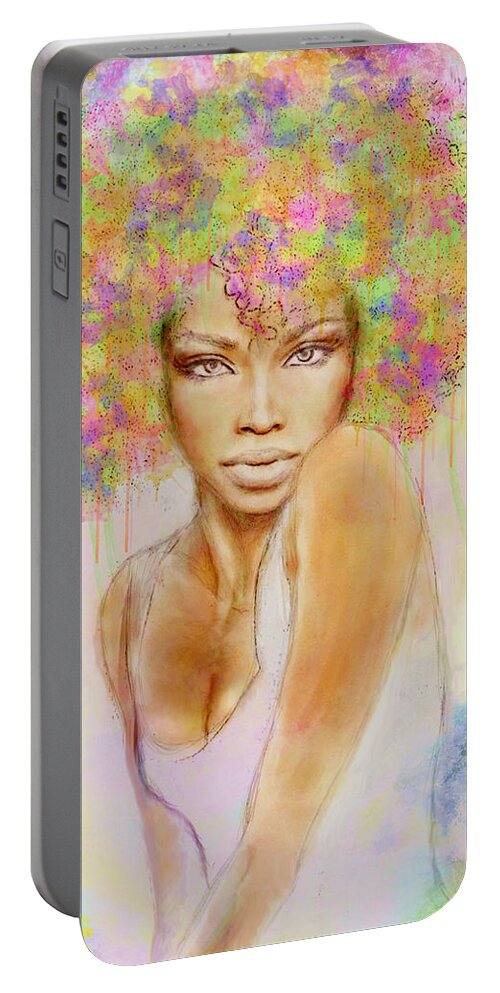 Girl Portable Battery Charger featuring the painting Girl with new hair style by Lilia S