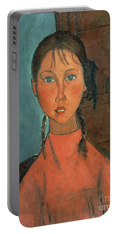 Girl With Pigtails Portable Battery Charger featuring the painting Girl with Pigtails by Amedeo Modigliani