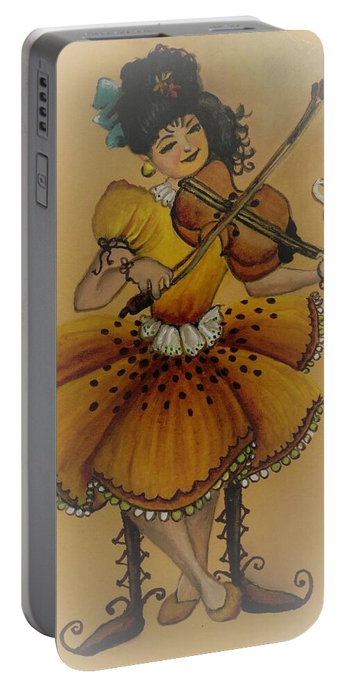  Musical Instrument Portable Battery Charger featuring the painting Girl playing violin by Tara Krishna