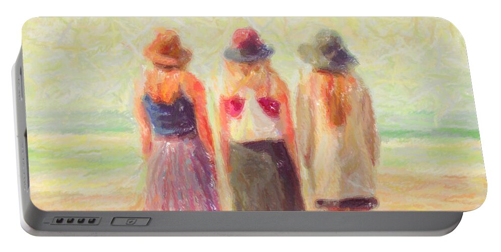 Coastal Portable Battery Charger featuring the painting Girlfriends at the Beach by Chris Armytage