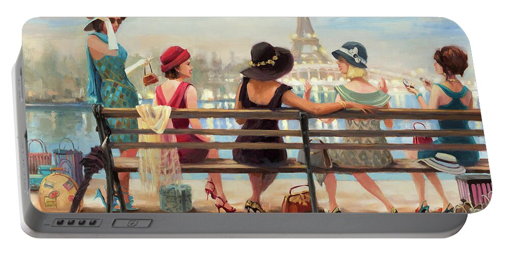 Paris Portable Battery Charger featuring the painting Girls Day Out by Steve Henderson