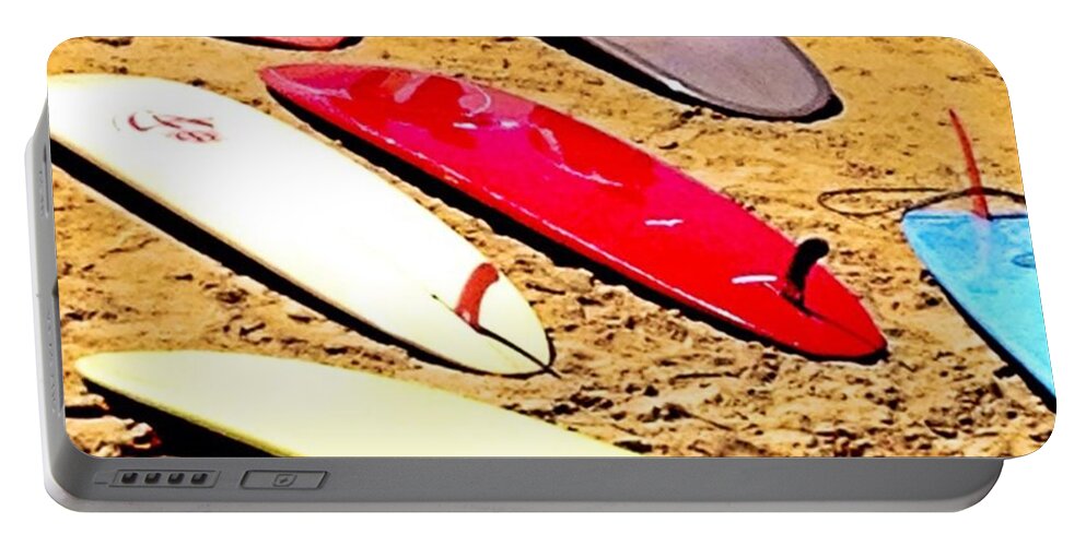Muizenberg Portable Battery Charger featuring the photograph Surfboards. by Jacci Freimond Rudling