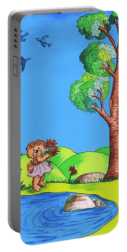 Bear Portable Battery Charger featuring the painting Girly Bear by Christina Wedberg