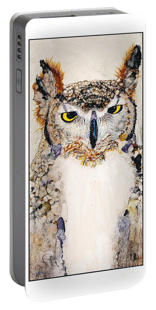 Jan Killian Portable Battery Charger featuring the painting Give a Hoot Too by Jan Killian
