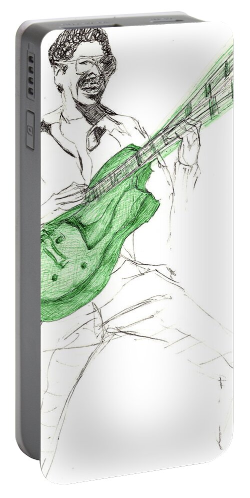 George Johnson Portable Battery Charger featuring the drawing GJ Guitar by Michelle Gilmore