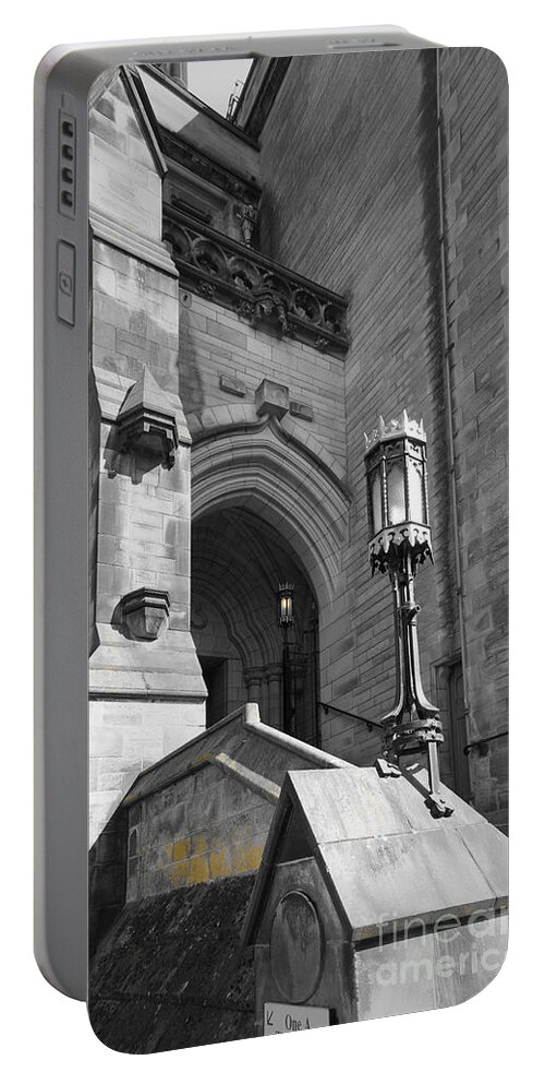 Lamppost Portable Battery Charger featuring the photograph Glasgow University. Lamppost at entrance. by Elena Perelman