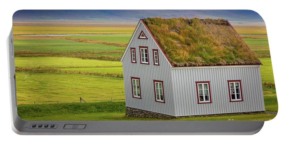 Byggðasafn Skagfirðinga Portable Battery Charger featuring the photograph Glaumbaer Farmhouse by Inge Johnsson