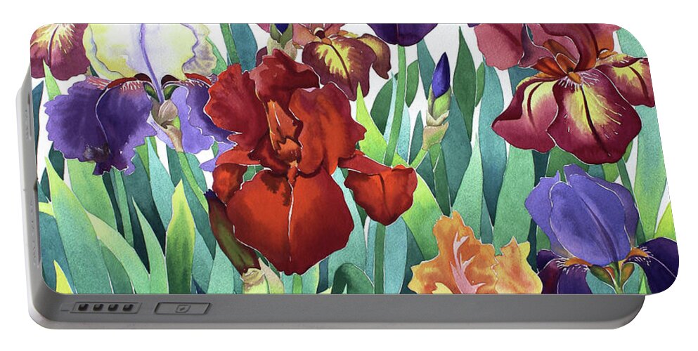 Irises Portable Battery Charger featuring the painting Glemsford Irises by Christopher Ryland