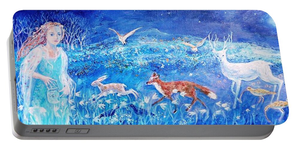Hare Portable Battery Charger featuring the painting Glimmering Girl by Trudi Doyle