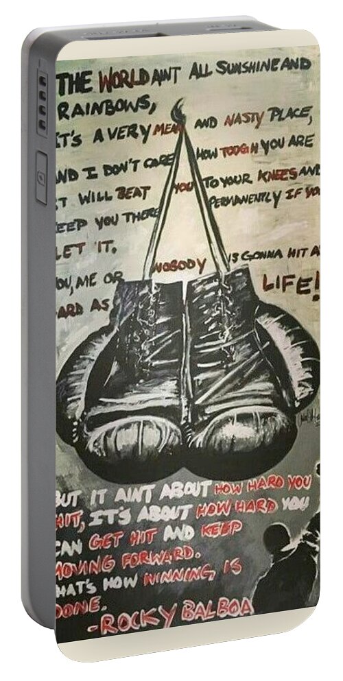 Boxing Portable Battery Charger featuring the painting Gloves Of Life by Antonio Moore
