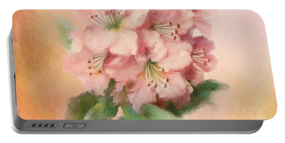 Pink Flower Portable Battery Charger featuring the painting Glowing Incantation by Colleen Taylor