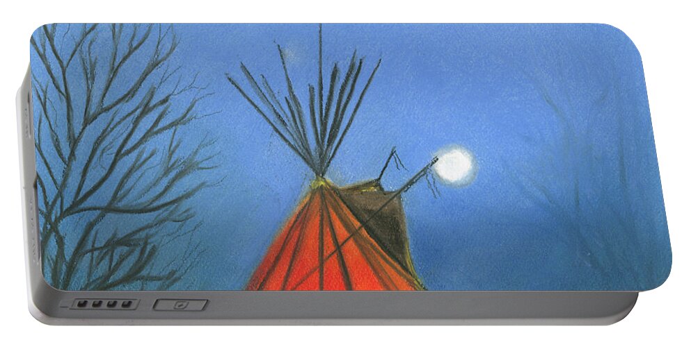 Tepee Portable Battery Charger featuring the pastel Glowing Tepee by Sheila Johns