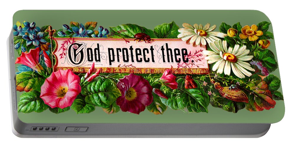 God Portable Battery Charger featuring the painting God protect thee vintage by Vintage Collectables
