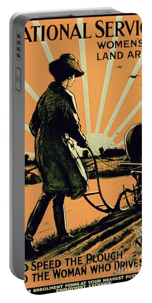 Plow Portable Battery Charger featuring the painting God Speed the Plough and the Woman Who Drives It by American School