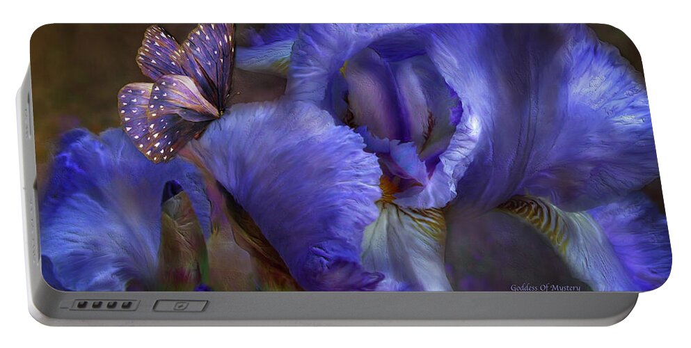 Iris Portable Battery Charger featuring the mixed media Goddess Of Mystery by Carol Cavalaris