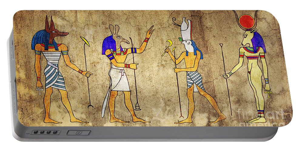 Anubis Portable Battery Charger featuring the digital art Gods of Ancient Egypt by Michal Boubin