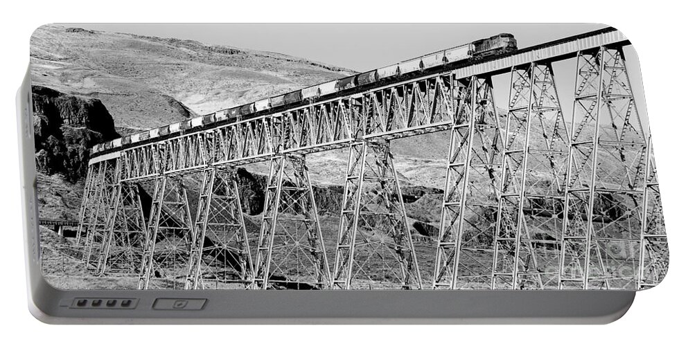 Train Portable Battery Charger featuring the photograph Going over the Trestle by Merle Grenz