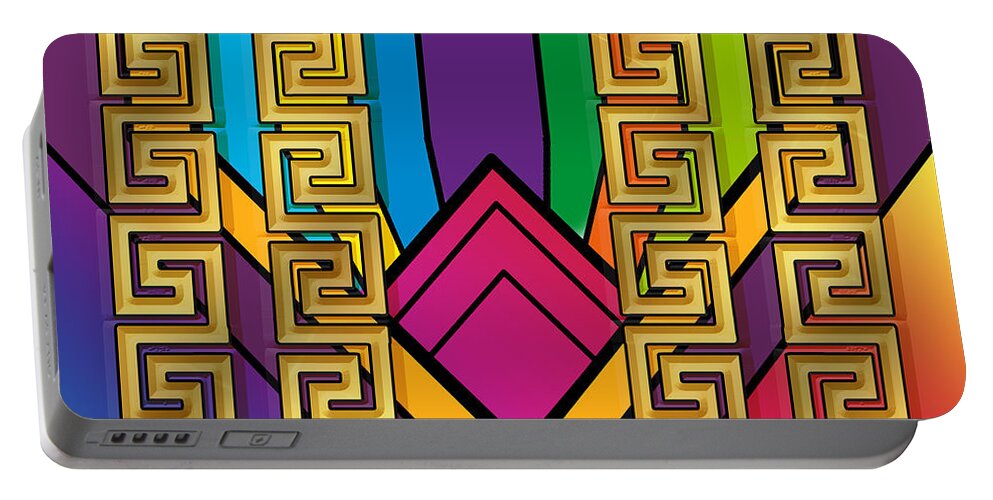 Staley Portable Battery Charger featuring the digital art Gold Art Deco Design 3 by Chuck Staley