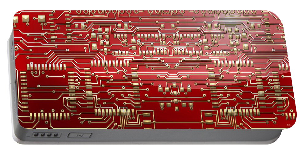 visual Art Pop By Serge Averbukh Portable Battery Charger featuring the photograph Gold Circuitry on Red by Serge Averbukh