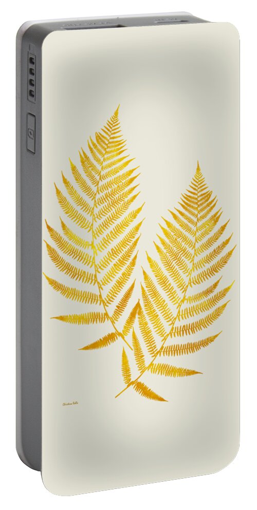 Fern Leaves Portable Battery Charger featuring the mixed media Gold Fern Leaf Art by Christina Rollo