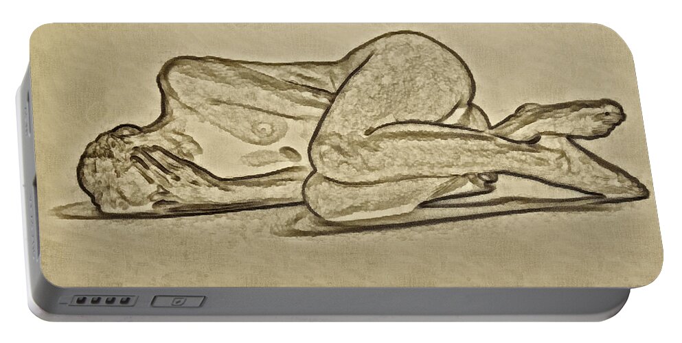 Gold Portable Battery Charger featuring the digital art Gold pose female laying by Humphrey Isselt
