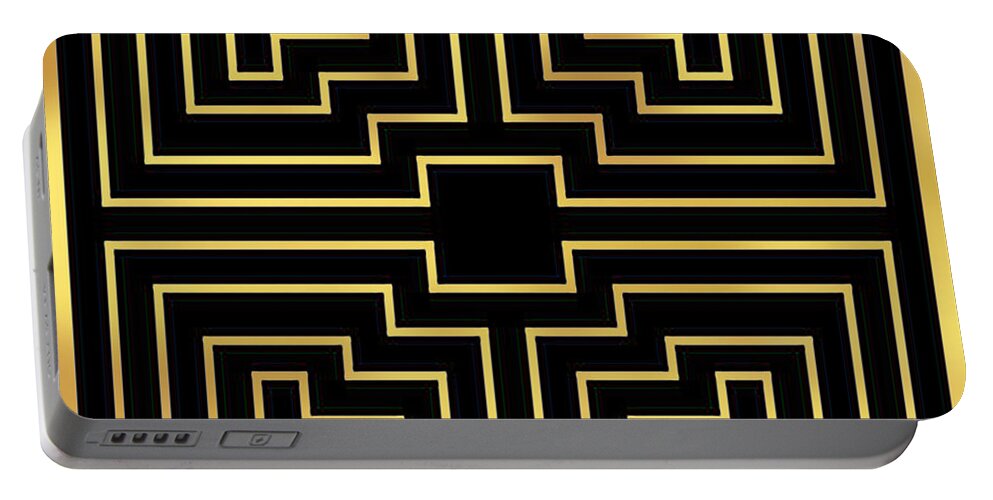 Gold Stripes On Black Portable Battery Charger featuring the digital art Gold Stripes on Black by Chuck Staley