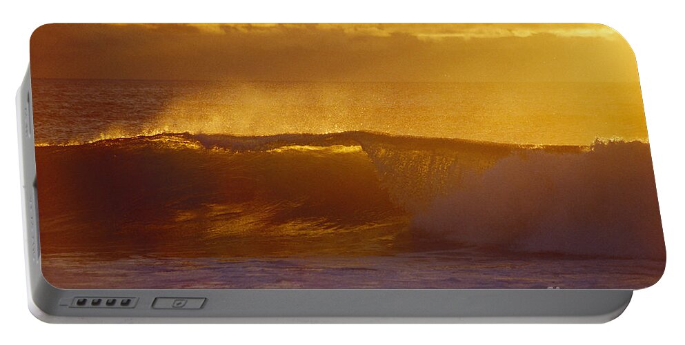 Afternoon Portable Battery Charger featuring the photograph Golden Backlit Wave by Vince Cavataio - Printscapes
