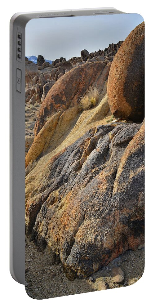 Alabama Hills Portable Battery Charger featuring the photograph Golden Boulders in Alabama Hills by Ray Mathis