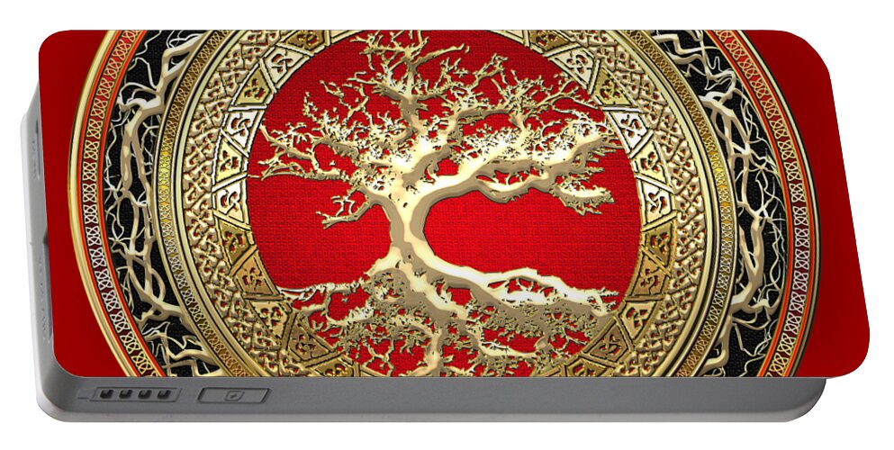 ‘celtic Treasures’ Collection By Serge Averbukh Portable Battery Charger featuring the digital art Golden Celtic Tree of Life by Serge Averbukh