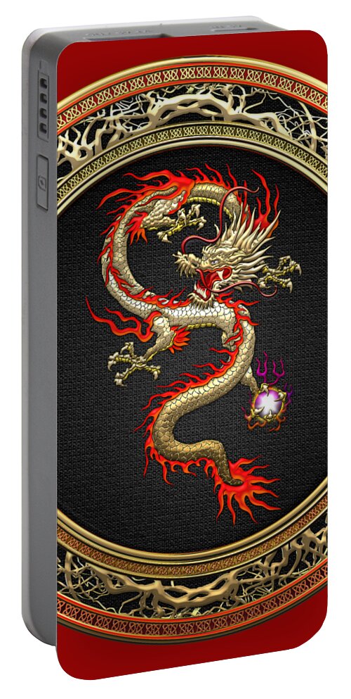 'treasure Trove' By Serge Averbukh Portable Battery Charger featuring the digital art Golden Chinese Dragon Fucanglong by Serge Averbukh