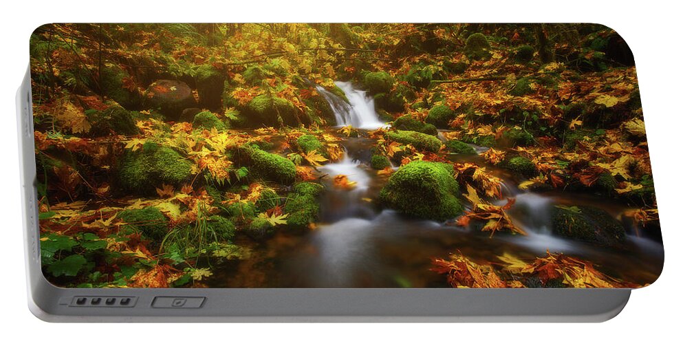 Fall Portable Battery Charger featuring the photograph Golden Creek Cascade by Darren White