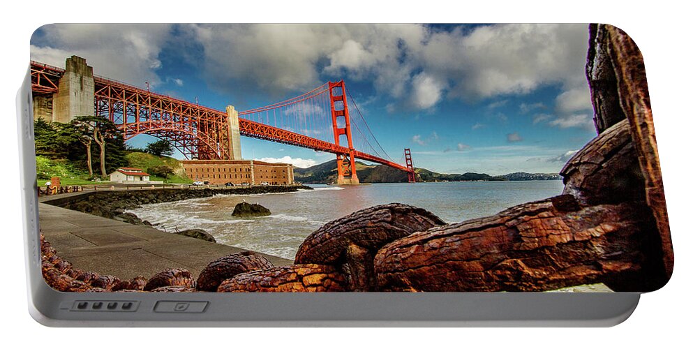 Golden Gate Bridge Portable Battery Charger featuring the photograph Golden Gate Bridge and Ft Point by Bill Gallagher
