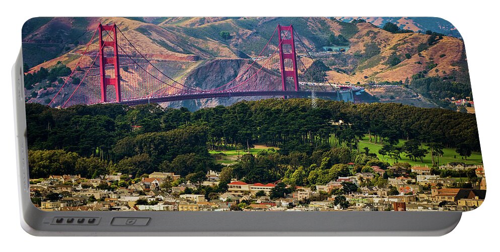 Sfo Portable Battery Charger featuring the photograph Golden Gate Bridge - Twin Peaks by Doug Sturgess