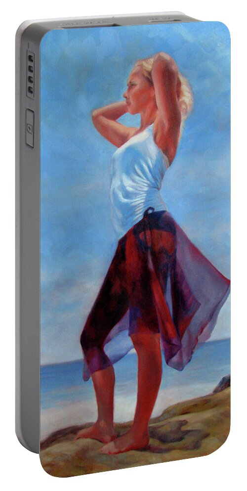 Beach Portable Battery Charger featuring the painting Golden Girl by Marie Witte