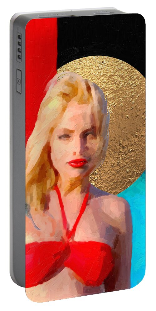 'hey Portable Battery Charger featuring the digital art Golden Girl No. 2 by Serge Averbukh