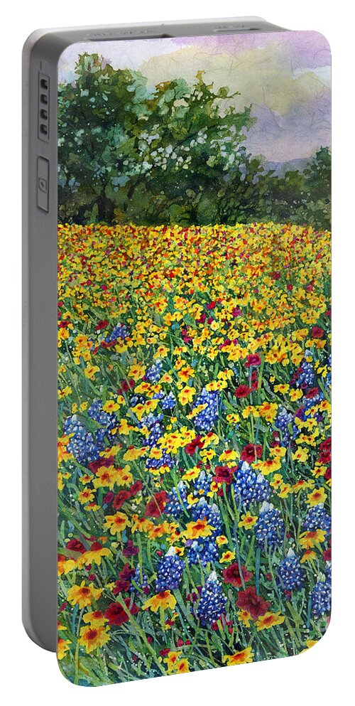 Bluebonnet Portable Battery Charger featuring the painting Golden Hillside by Hailey E Herrera