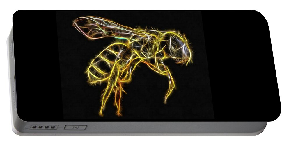 Bee Portable Battery Charger featuring the digital art Golden honey bee fractalized by Matthias Hauser