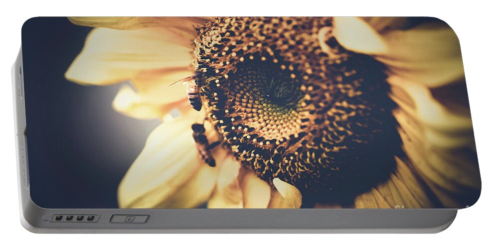 Sunflower Portable Battery Charger featuring the photograph Golden Honey Bees And Sunflower by Sharon Mau