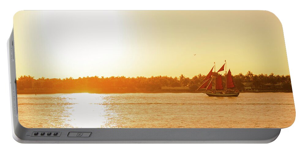 Boat Portable Battery Charger featuring the photograph Golden Hour Sailing Ship by Jim Shackett